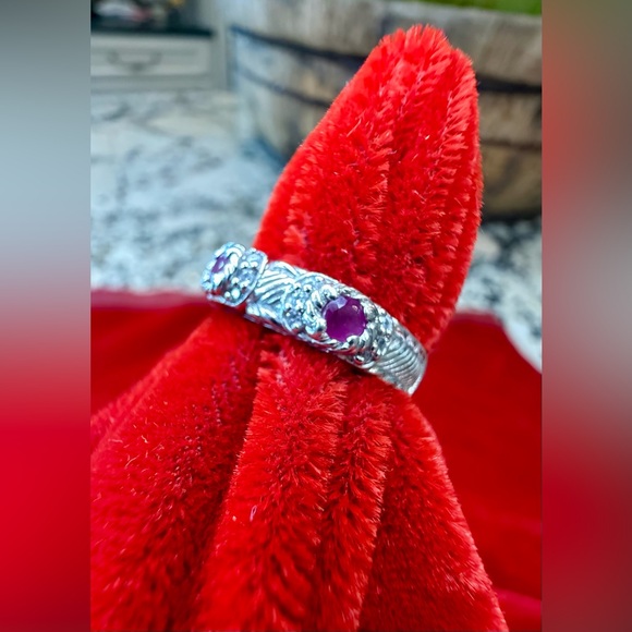 Judith Ripka Sterling Silver Ruby Stackable Band Ring with CZ Accents - Size 7 - Picture 10 of 12